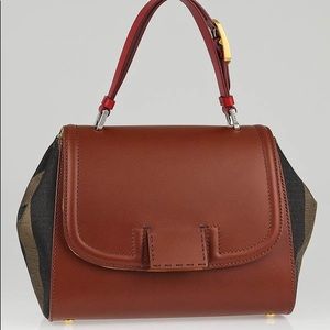 Fendi Leather and Pequin Stripe Canvas Silvana Bag